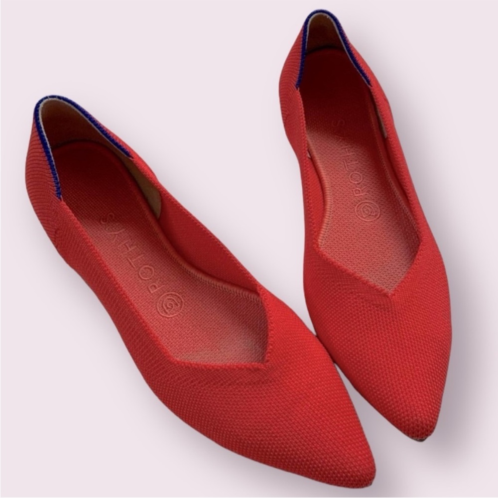 Rothy’s The Point Flame Red Flats Vibrant Bright Solid Flats Women’s Shoes 8